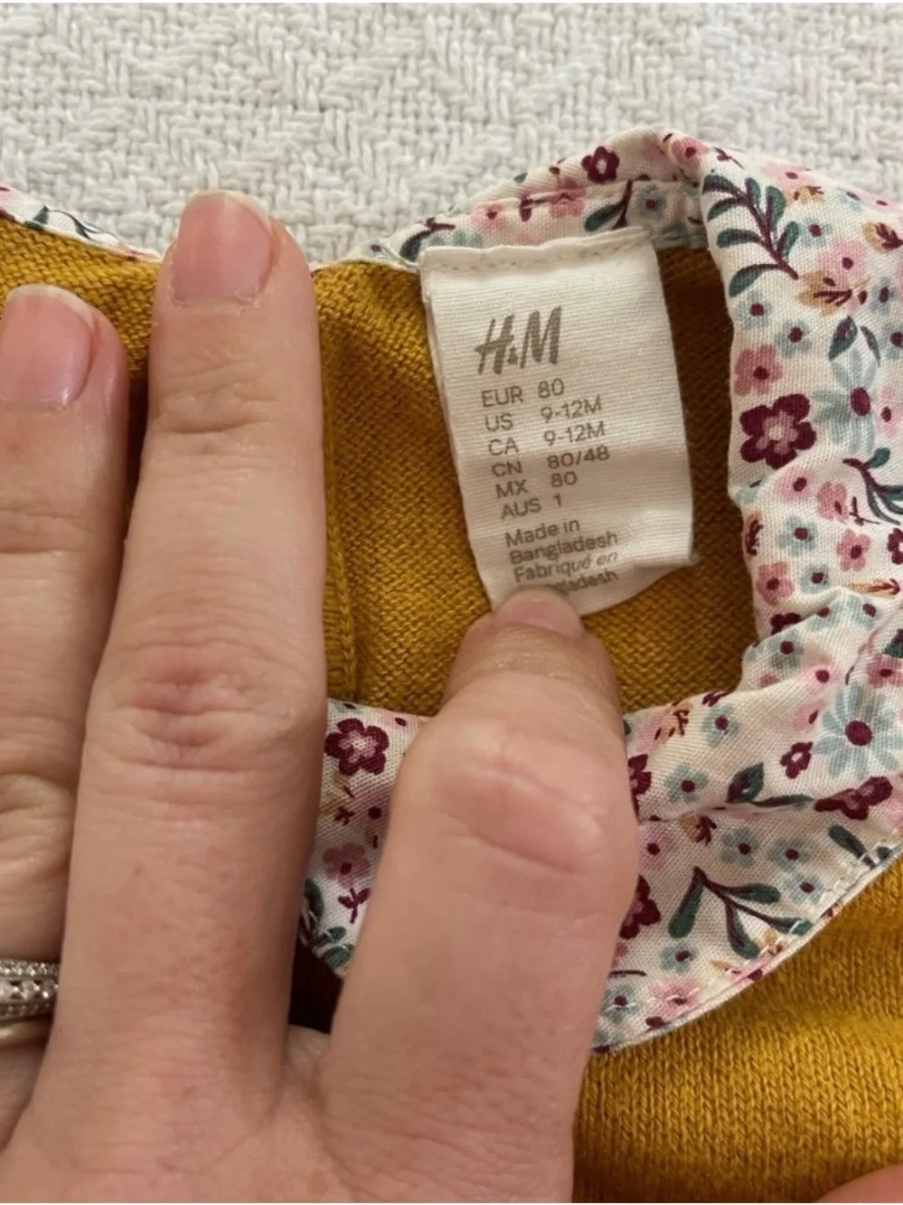 H&M Layered Mustard Sweater with Floral Collar and Shirt Detail